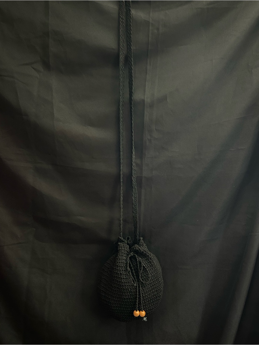 Black Crochet Drawstring Crossbody Bag